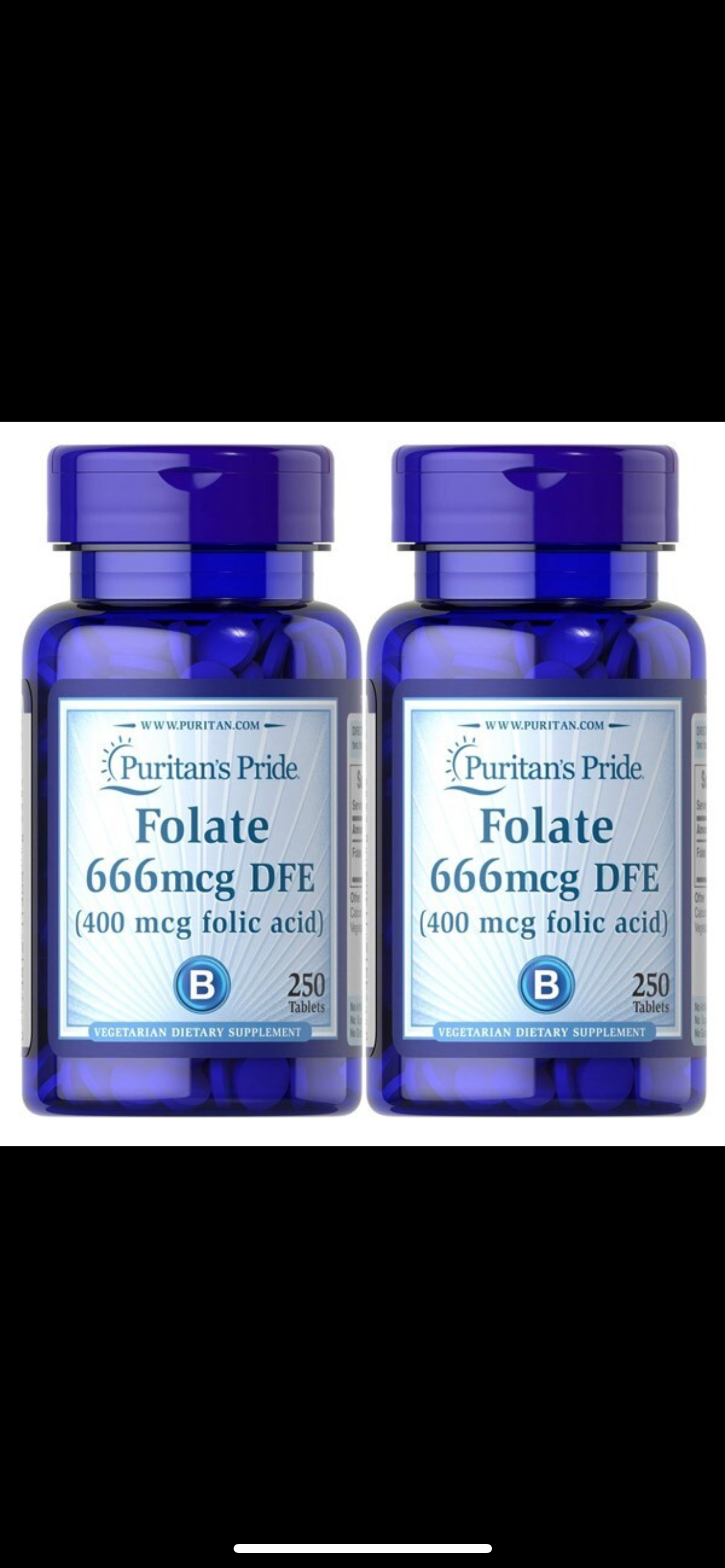 Puritan’s pride 666mcg DFE (400mcg folic acid) 250 tablets
