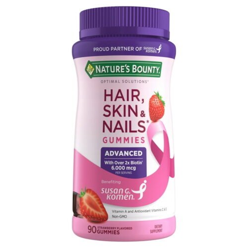 Nature's Bounty Advanced Hair, Skin and Nails Gummies, Biotin 6000 mcg, Strawberry, 90 Ct